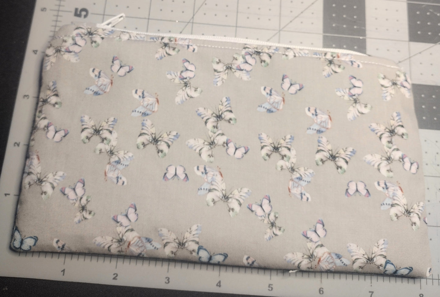 Grey Cotton Butterfly Makeup Bag (Large)