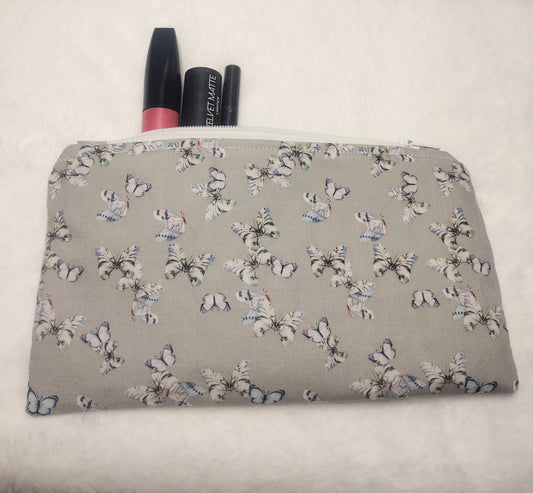 Grey Cotton Butterfly Makeup Bag (Large)