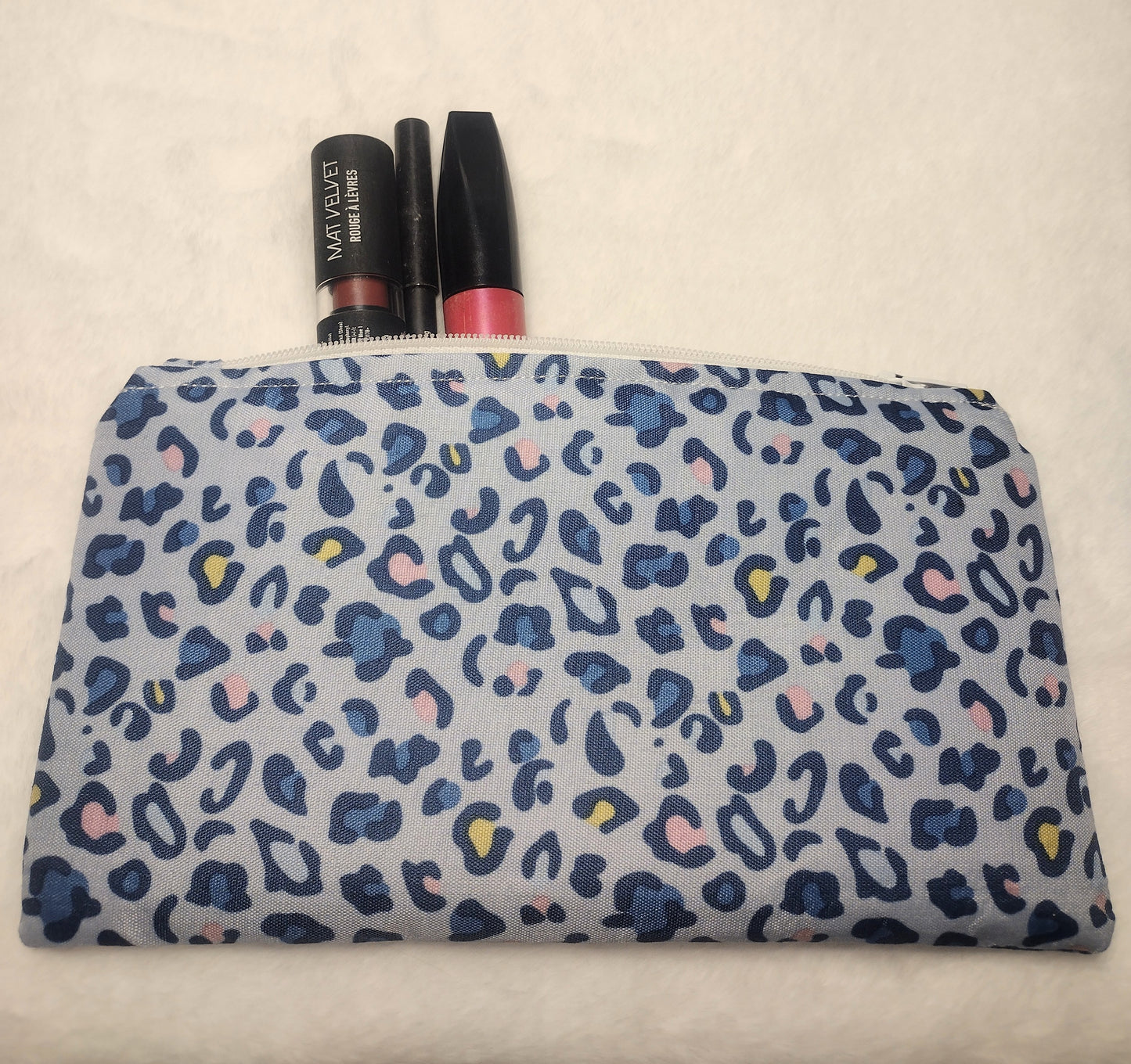 Light Blue Leopard Print Makeup Bag (Large)