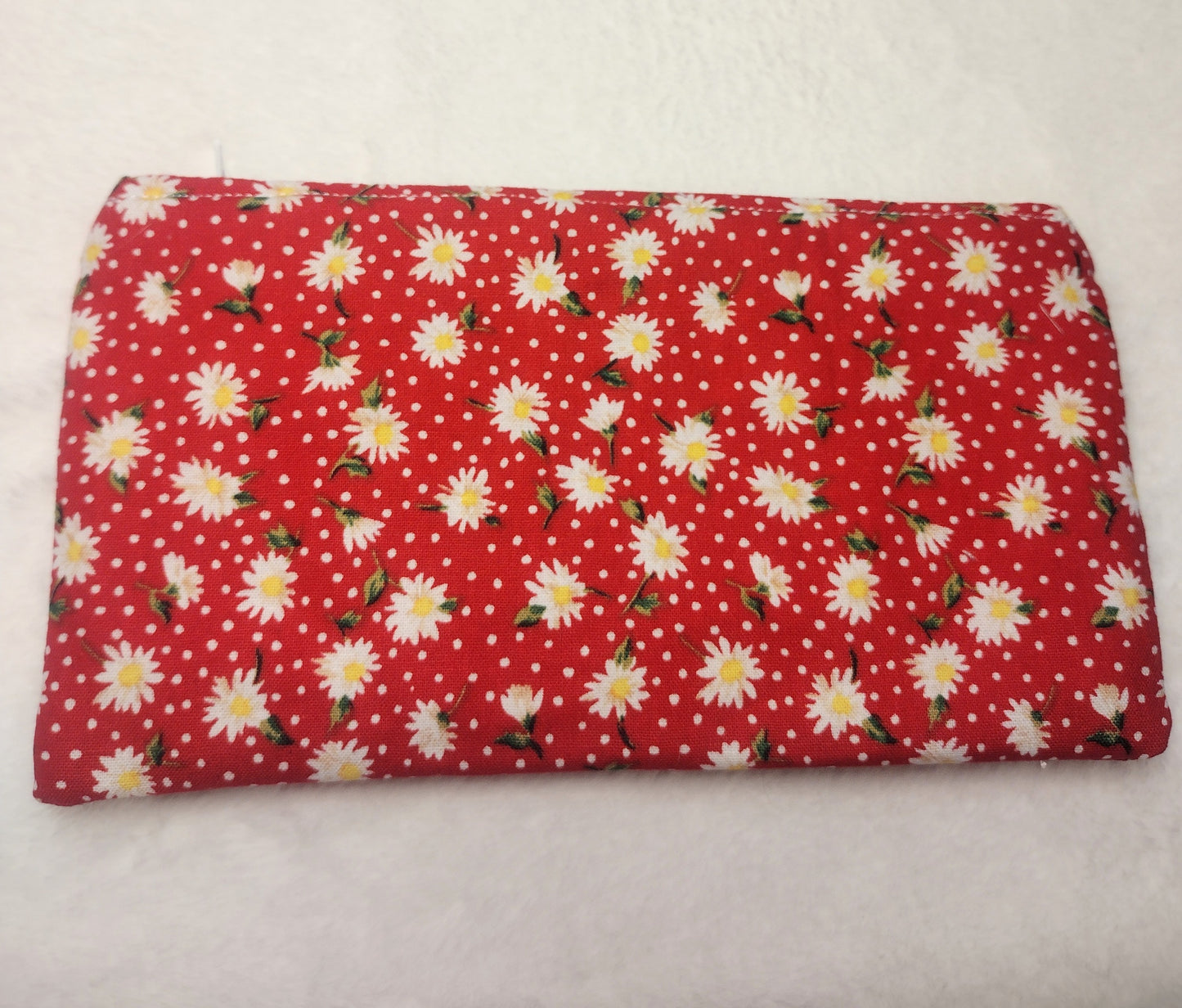 Red Cotton Daisy Print Makeup Bag (Large)