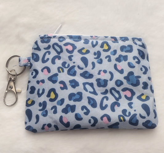 Light Blue Cotton Leopard Fabric Keychain Coin Purse