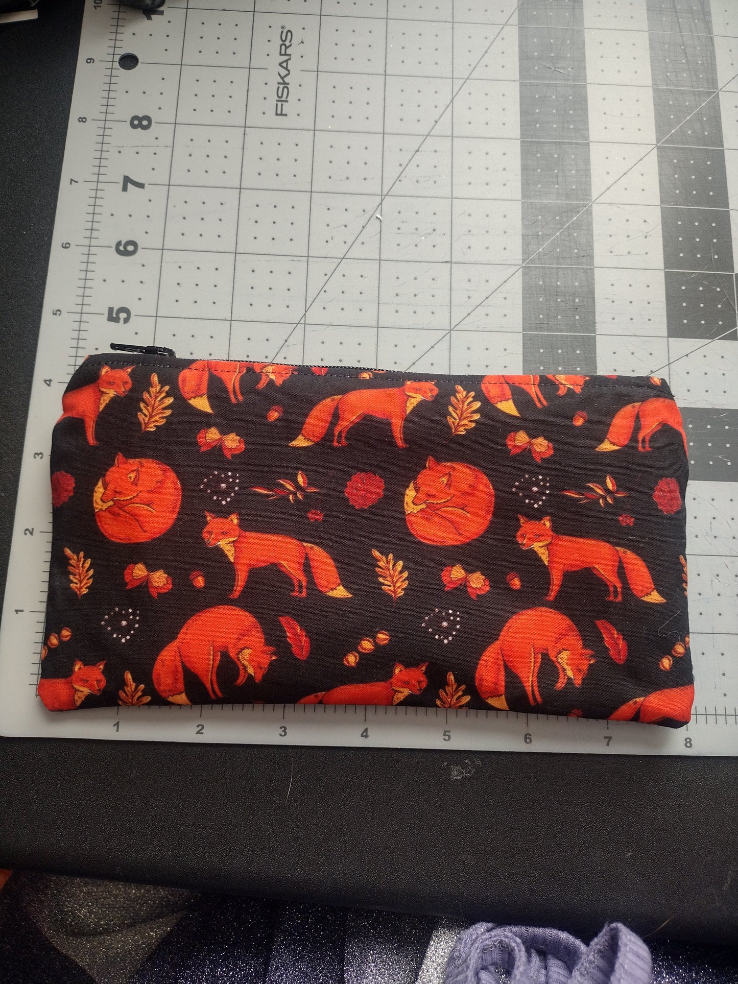 Black Cotton Fox Print Makeup Bag (Medium)