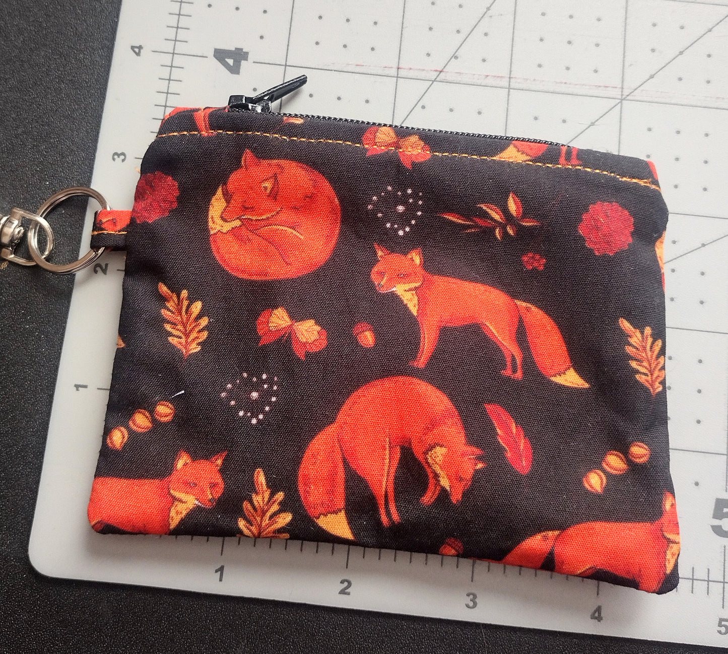 Black Cotton Fox Fabric Keychain Coin Purse