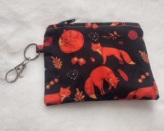 Black Cotton Fox Fabric Keychain Coin Purse