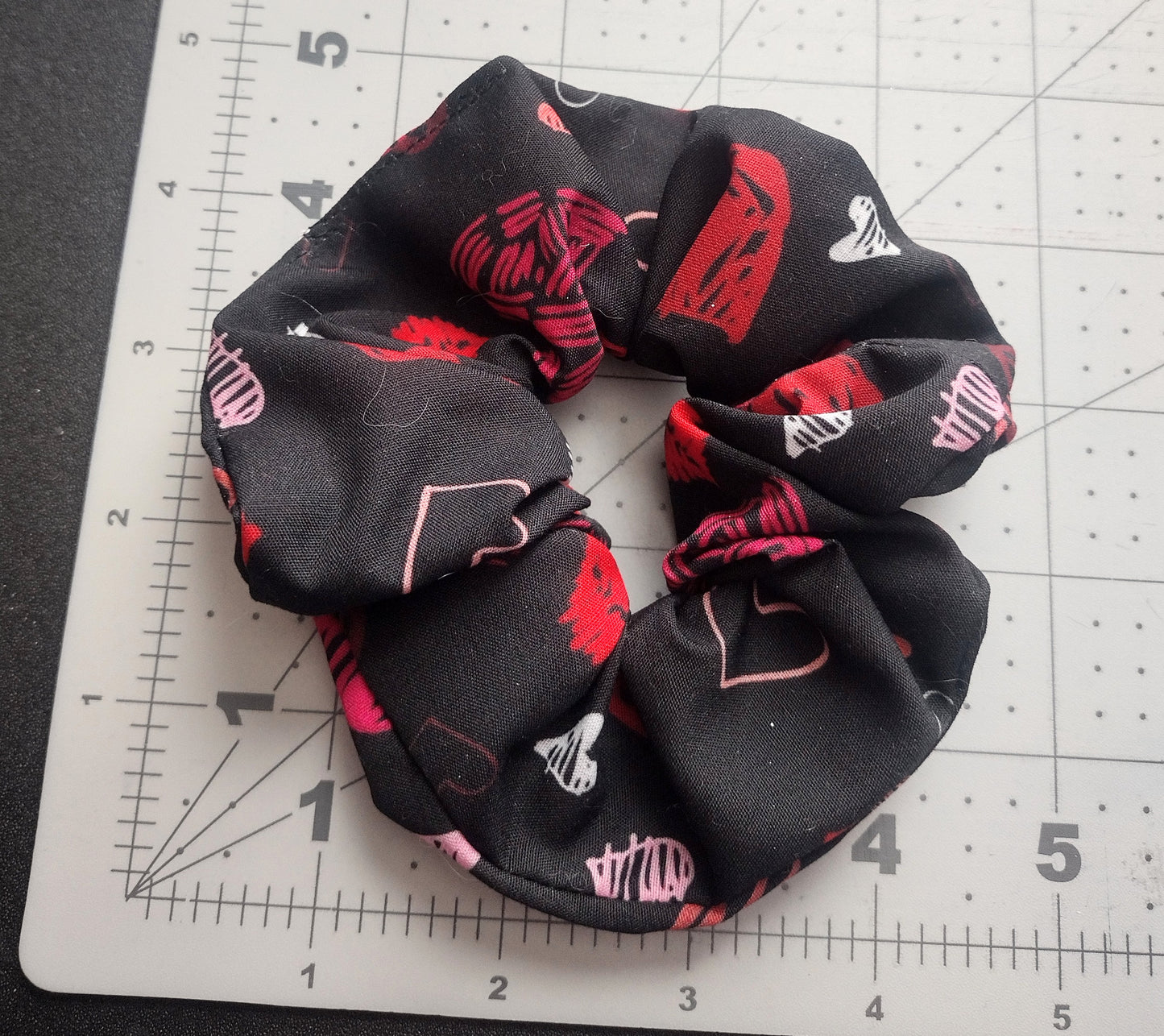 Black Cotton Hearts Hair Scrunchie, Valentine Gift