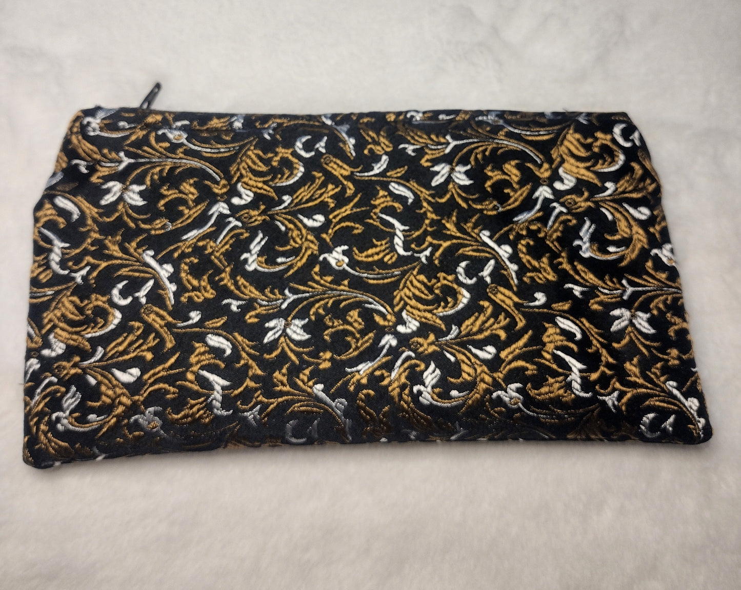 Black, Gold and Silver Brocade Makeup Bag (Large)