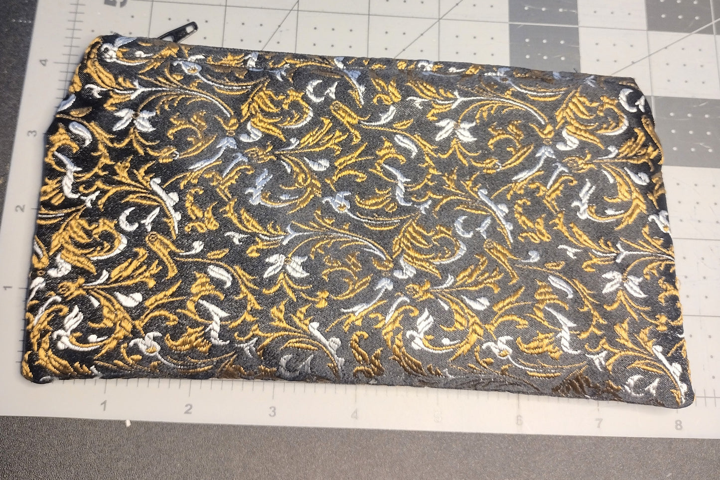 Black, Gold and Silver Brocade Makeup Bag (Large)