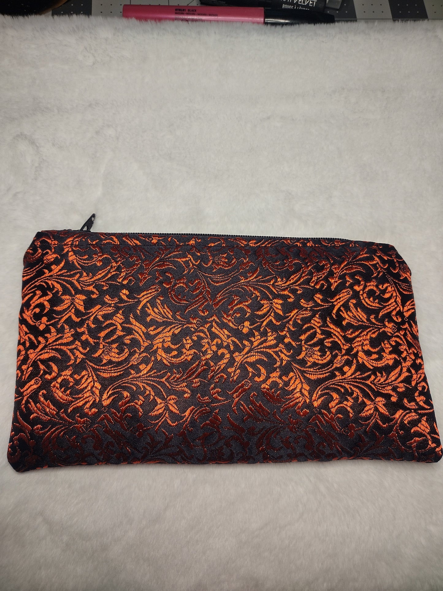 Black and Red Brocade Makeup Bag (Large)