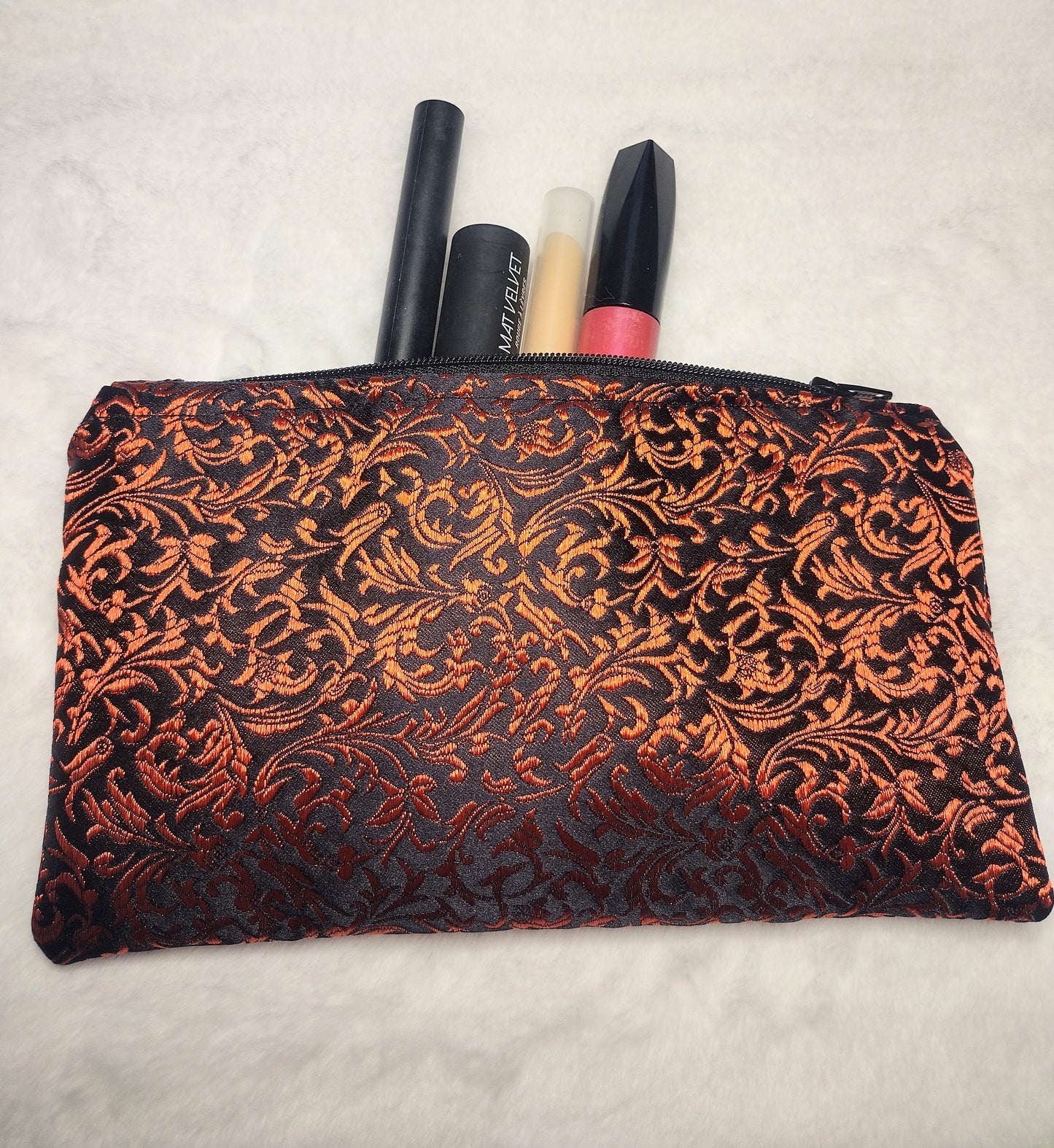 Black and Red Brocade Makeup Bag (Large)