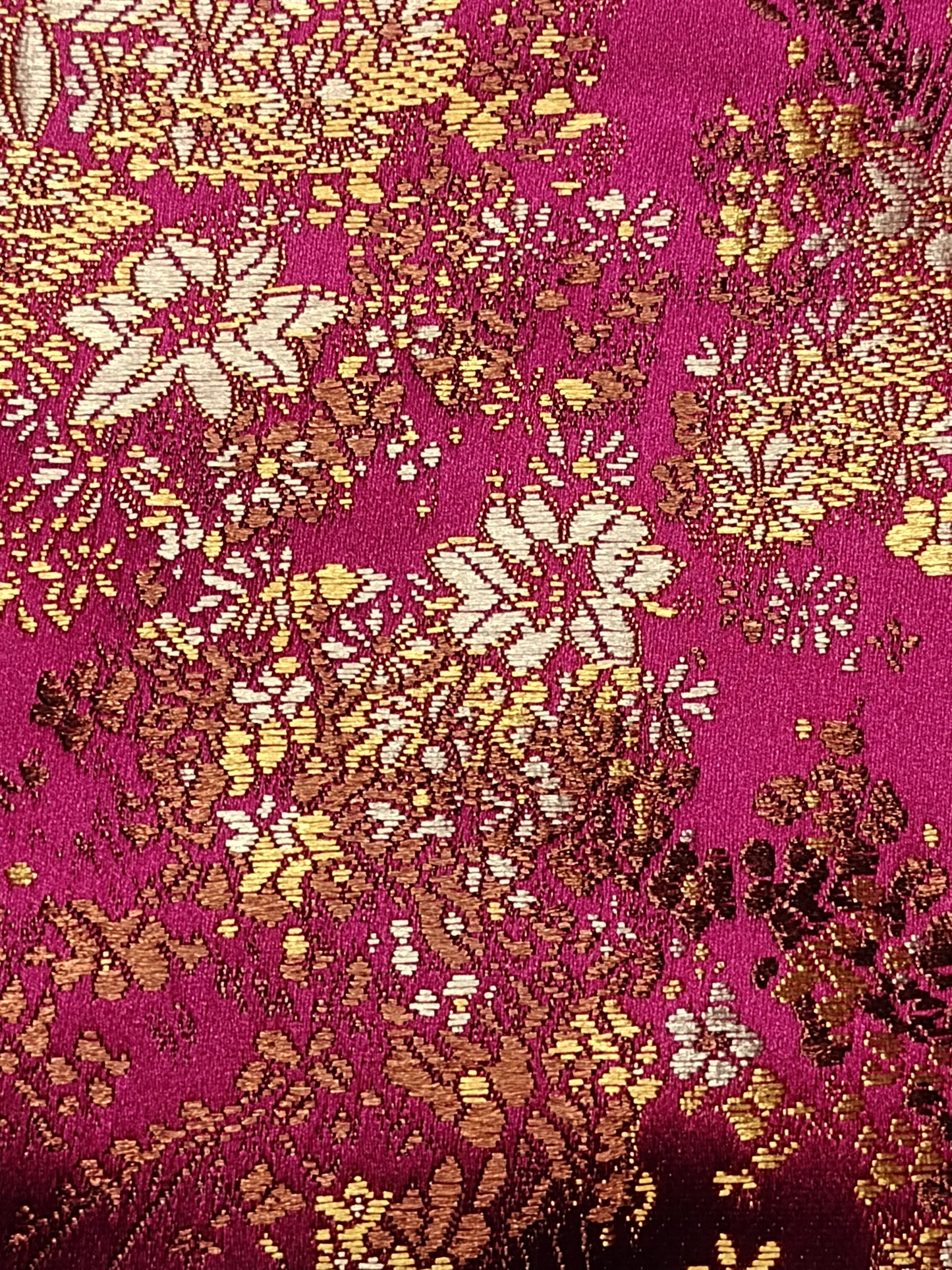 Magenta Pink and Gold Blossom Brocade Makeup Bag (Large)