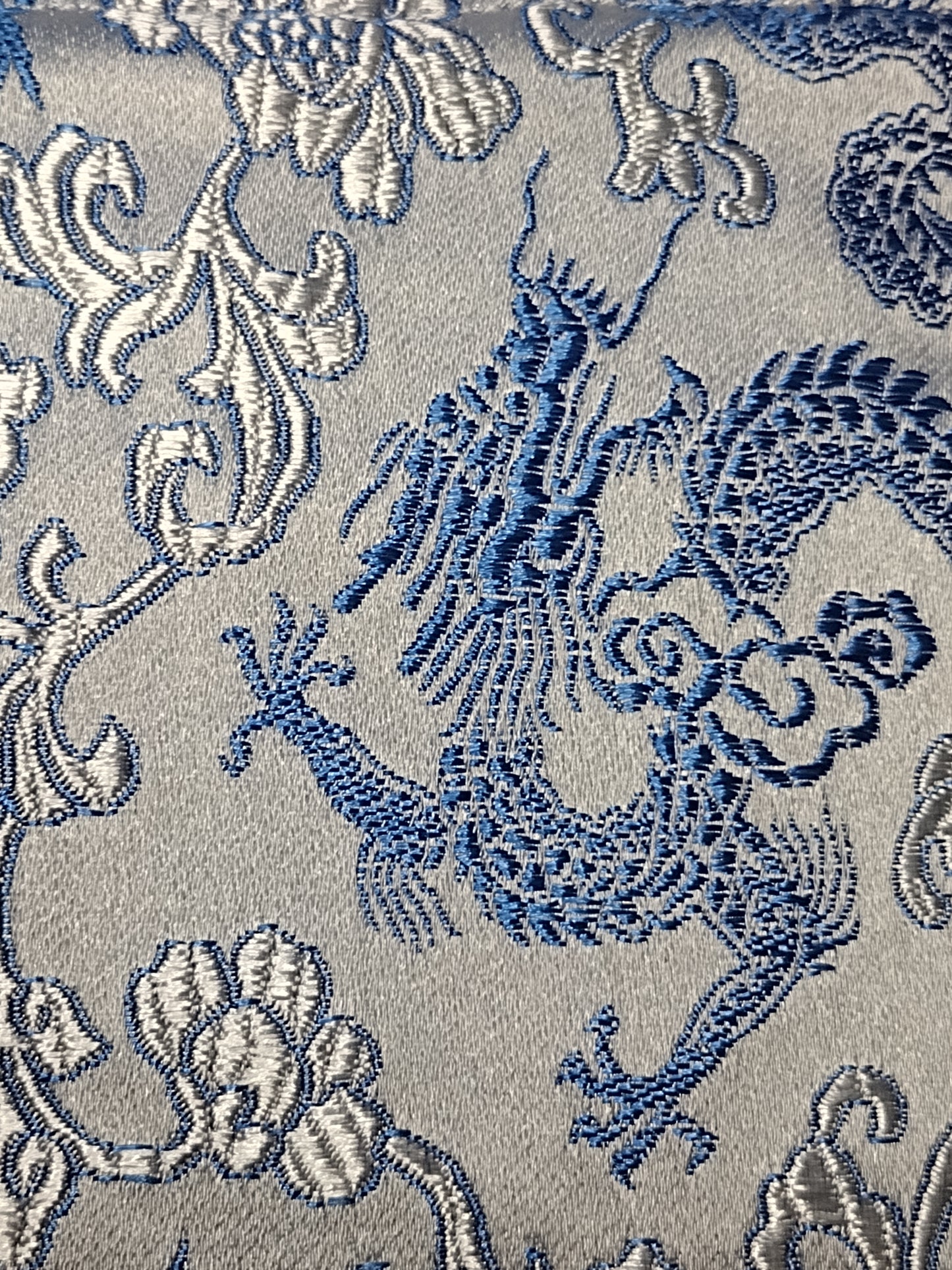 Silver and Light Blue Dragon Brocade Makeup Bag (Large)