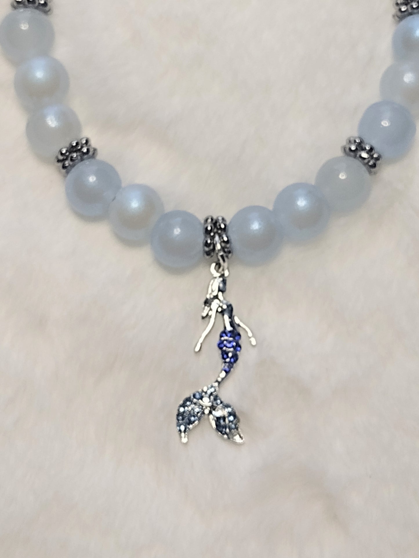 Light Blue Shimmer Bead Mermaid Charm Bracelet, Valentine Gift