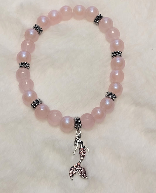 Light Pink Shimmer Bead Mermaid Charm Bracelet, Valentine Gift