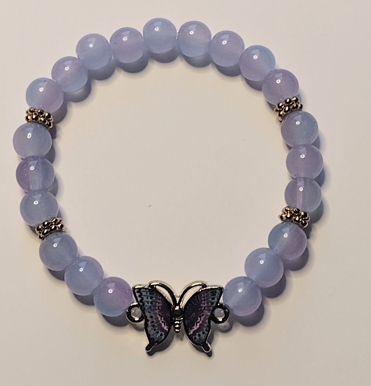 Purple and Blue Glass Bead Butterfly Charm Bracelet, Spring Jewelry