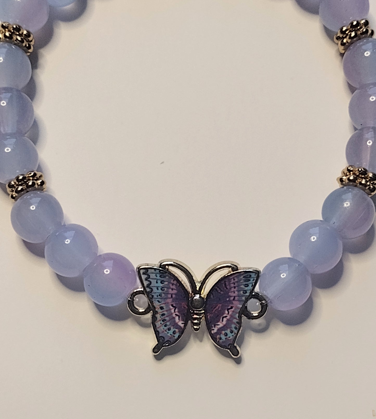 Purple and Blue Glass Bead Butterfly Charm Bracelet, Spring Jewelry