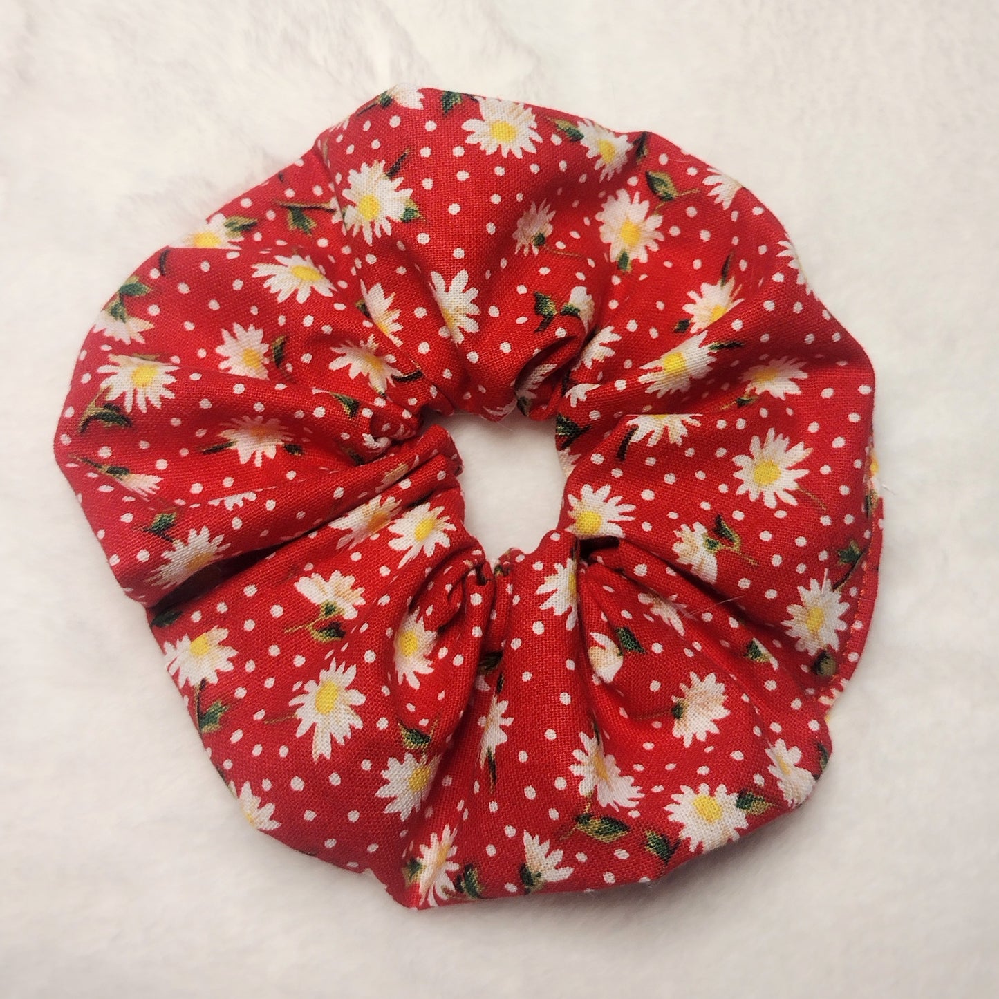 Red Daisy Cotton Hair Scrunchie