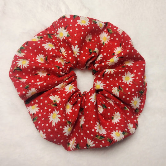 Red Daisy Cotton Hair Scrunchie