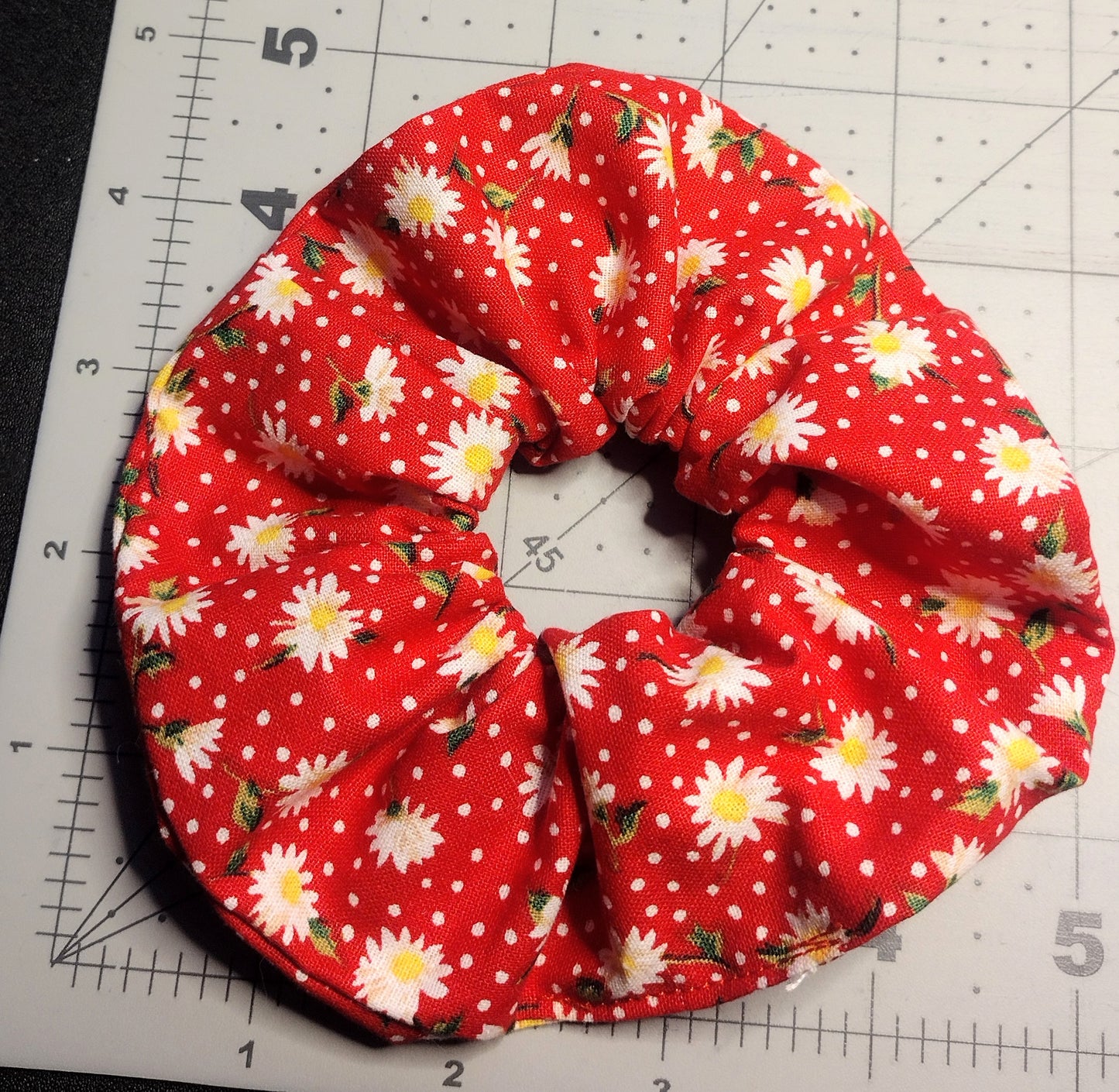 Red Daisy Cotton Hair Scrunchie