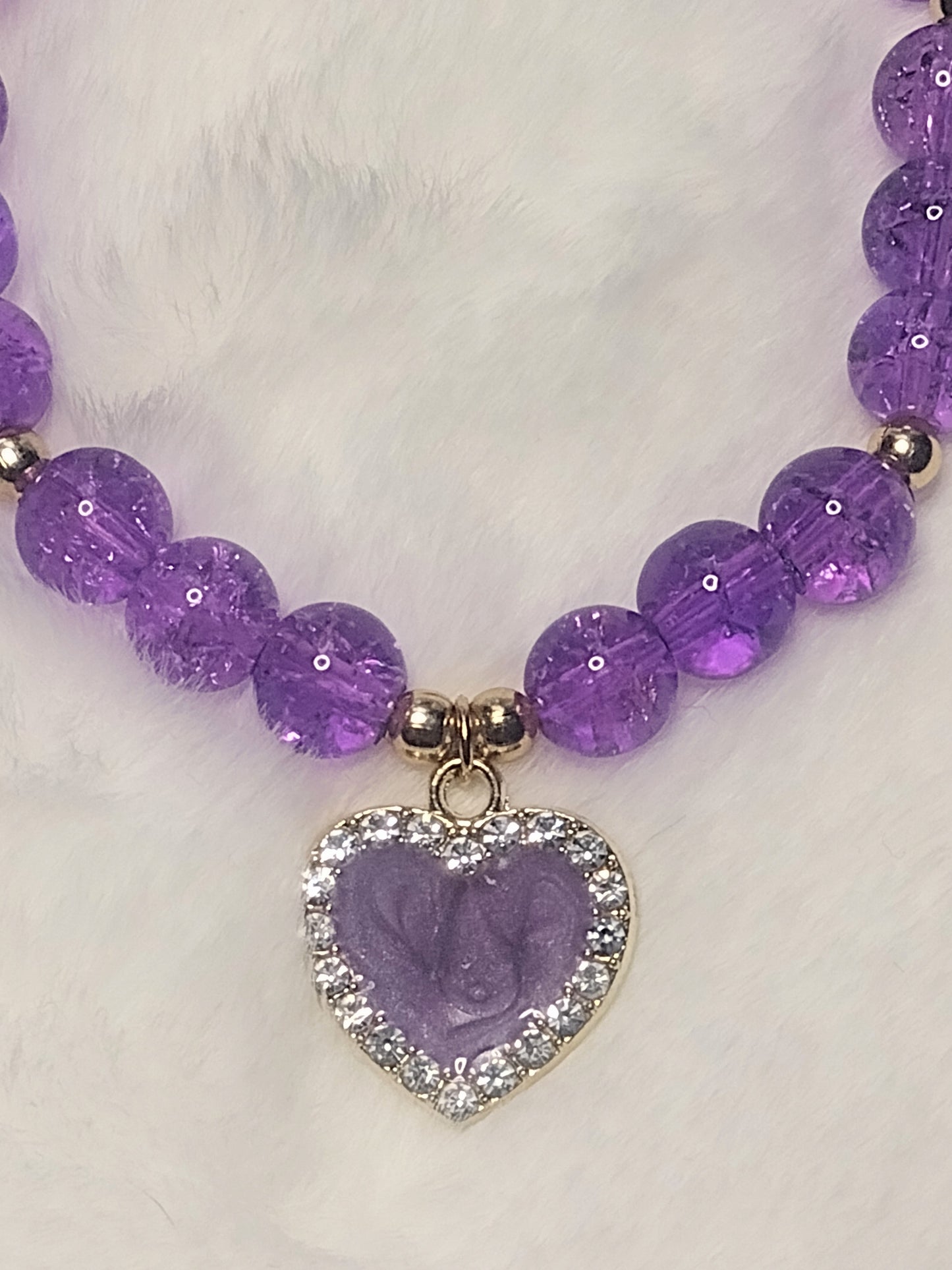 Purple Glass Bead Heart Charm Bracelet, Valentine Gift