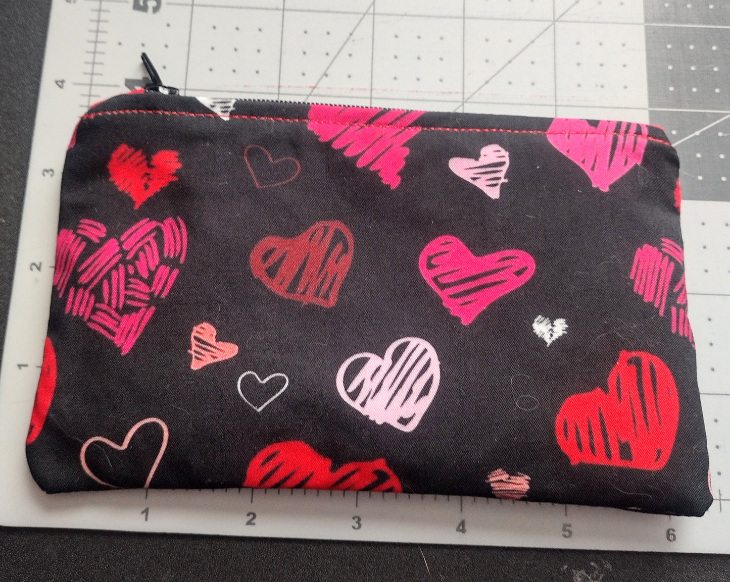 Black Cotton Heart  Print Makeup Bag (Medium)